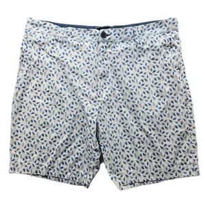 Michael Strahan Shorts Mens 38 White Blue Cotton Stretch Leaf Print Modern Fit